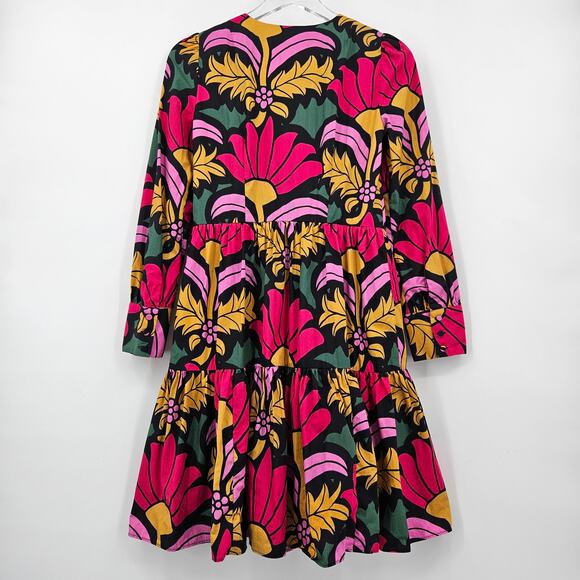 J Crew Floral Tiered Long Sleeve Dress Size US‎ 2 Colorful Long Sleeve - Picture 14 of 15